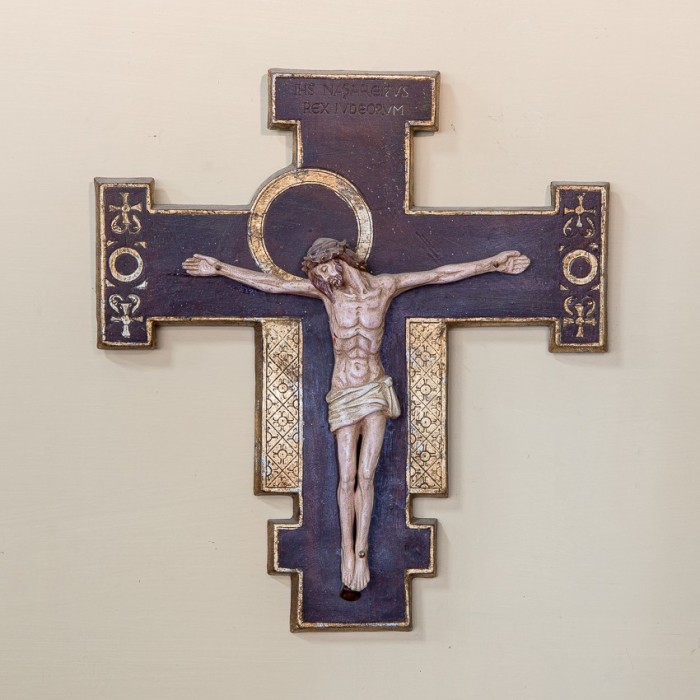 Cimabue Patinated Colored and Gold Ceramic Crucifix